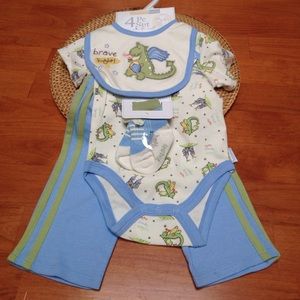 4 piece   Dinosaur Onsie, bib, pants and socks